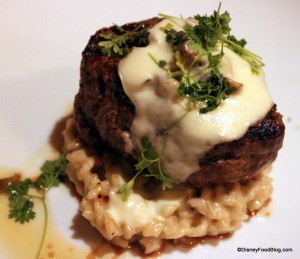 Mushroom Filet Mignon with white truffle butter sauce and micro chevril